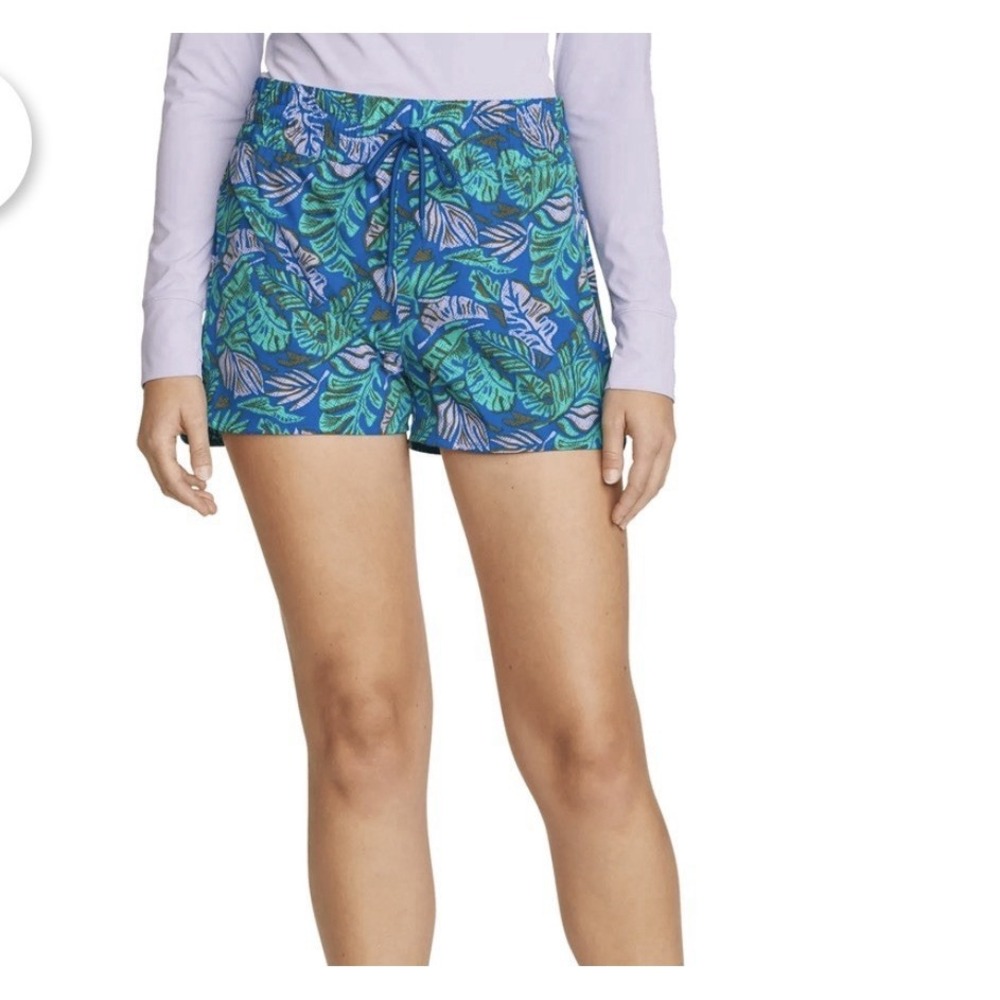 Eddie Bauer sz. Medium 3" Tidal Board Shorts Sea Green Blue Tropical Leaf New